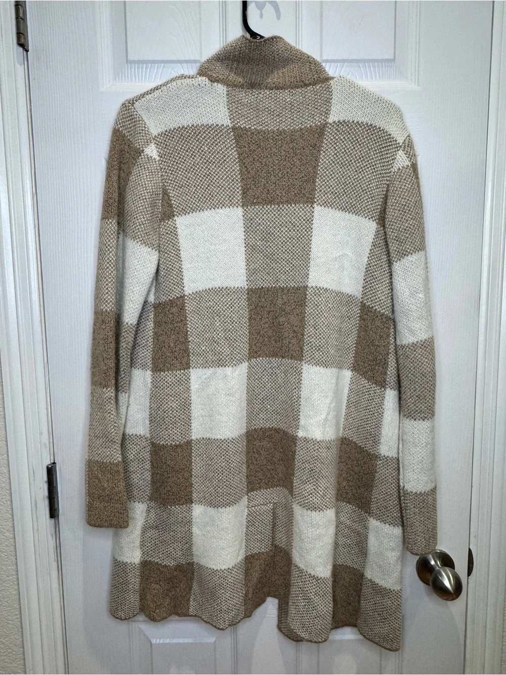 Fab'rik Women's Small Checkered Duster Cardigan Jacket Tan Brown